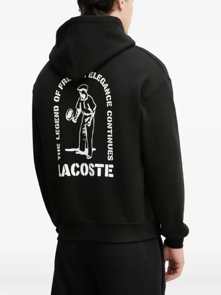 Hanorac cu glugă Lacoste cu imagine negru