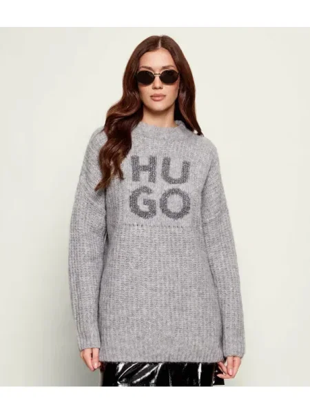 HUGO De lână pulover Sloguis | Oversize fit gri