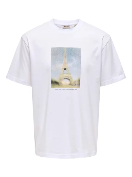 Only & Sons Tricou Fred Eiffel bej deschis / albastru deschis alb