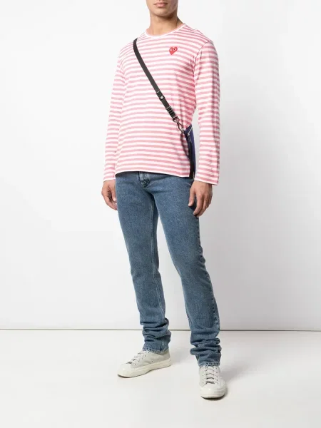 Dryžuotas marškinėliai Comme Des Garçons Play rožinė