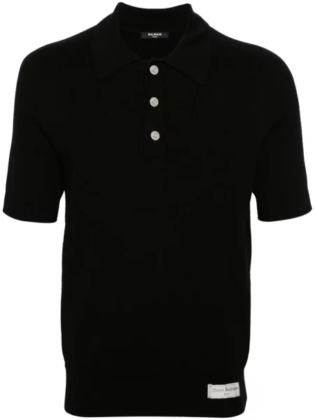 Scurt tricou polo Balmain din lână merinos negru