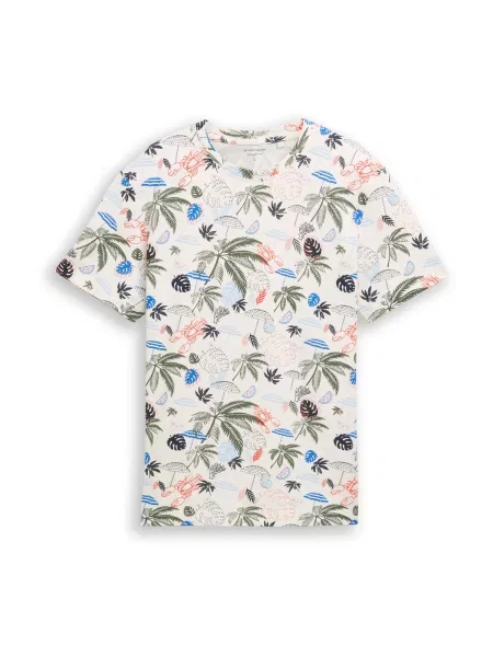 TOM TAILOR Tricou azur / oliv / roșu intens / murdar alb