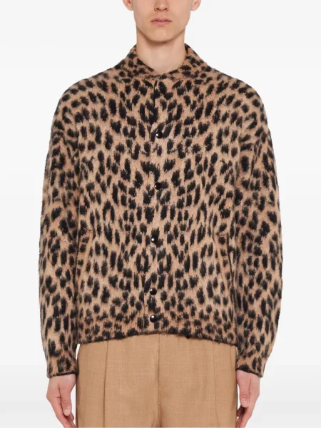 Geacă Laneus tricotate cu imagine cu model leopard maro