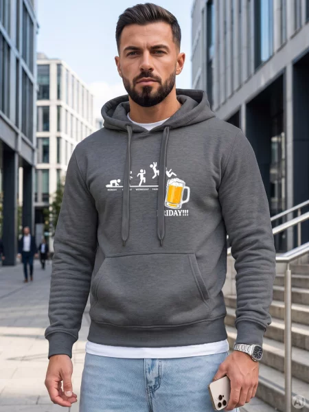 Bluza z kapturem z nadrukiem ciemnoszara Dstreet