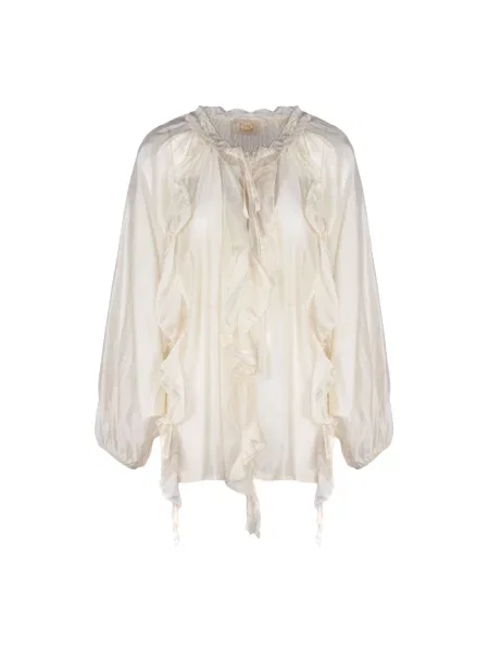 Bluzka Pho Firenze z falbankami beżowa