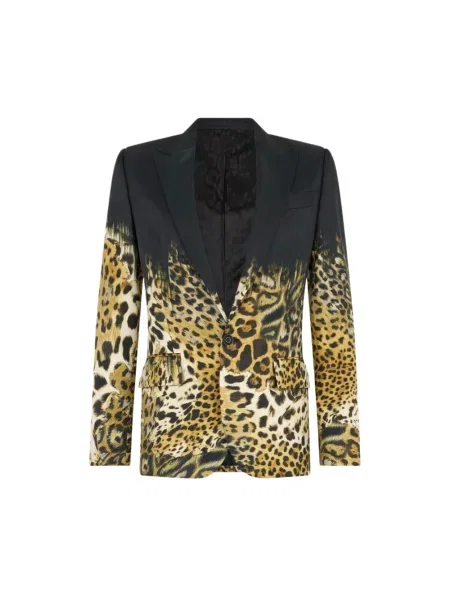 Marynarka Roberto Cavalli skórzana z nadrukiem brązowa