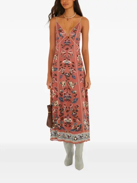 Rochie midi Farm Rio cu model floral portocaliu
