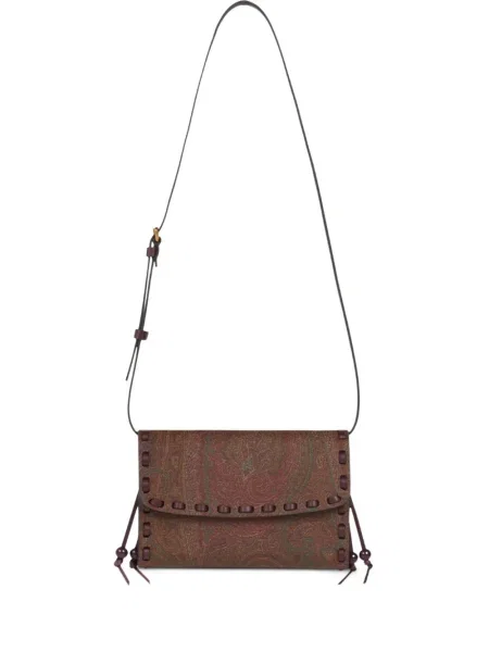 Geantă plic Etro cu model paisley maro