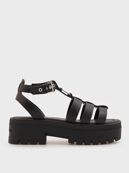 Шкіряні босоніжки Tommy Jeans чорні