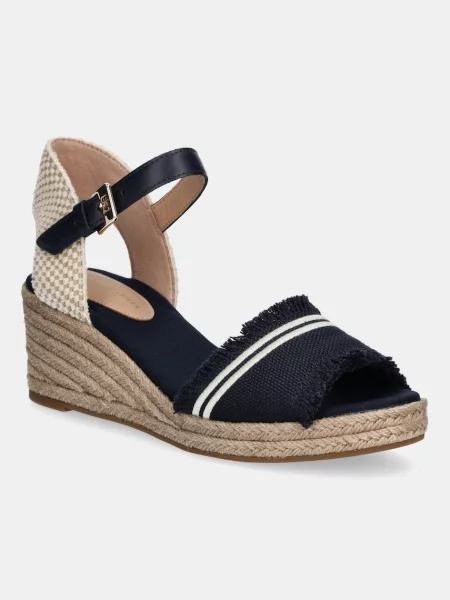 Sandali Tommy Hilfiger FRINGE CANVAS MEDIUM WEDGE mornarsko modra
