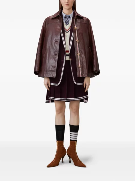 Palton Thom Browne din piele roșu