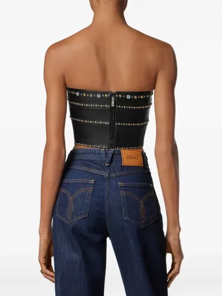 Top Versace din piele cu tepi negru