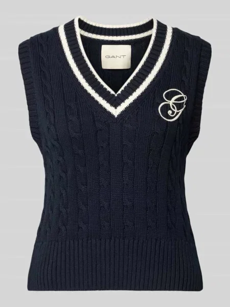 Bezrękawnik z dekoltem w serek i wyhaftowanym logo Gant granatowa