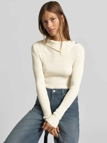 Sweter o kroju slim fit z mieszanki w imitacji dzianiny Myon biały