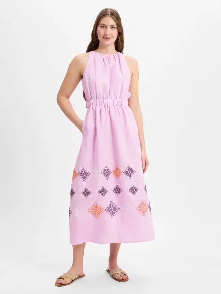 Ipuri Essentials Lniana sukienka Kobiety len jednolity 34 różowy