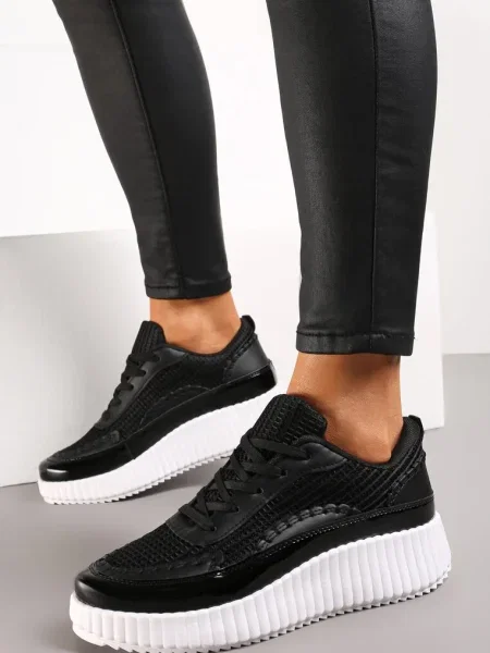 Sneakers pe platformă cu ținte și inserții patchwork Jeneria negri