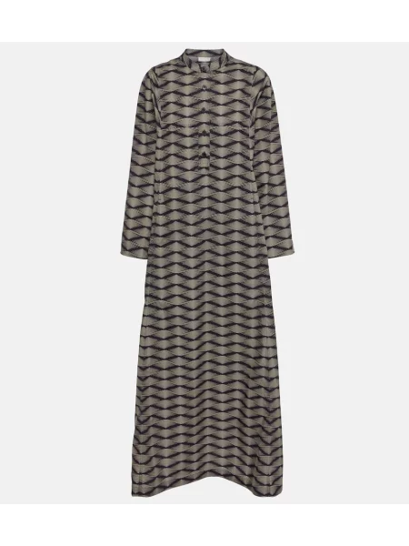 Sukienka maxi Dries Van Noten z nadrukiem popelinowa garniturowa czarna