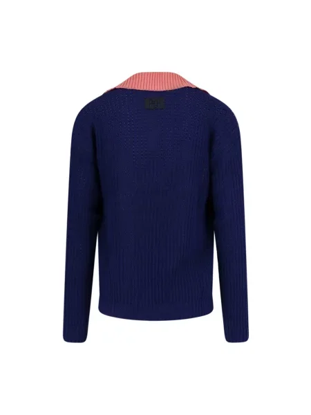Dzianinowy sweter Fendi z dekoltem w serek niebieski