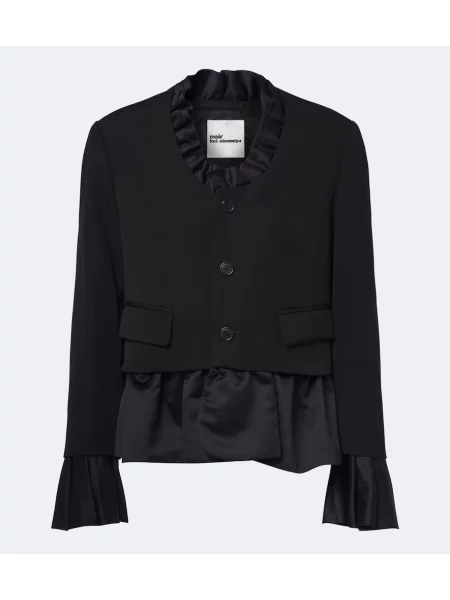 Vlnená bunda Noir Kei Ninomiya s volánmi čierna