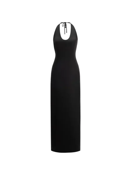 Rochie maxi The Arkow de mătase cu gât halter negru