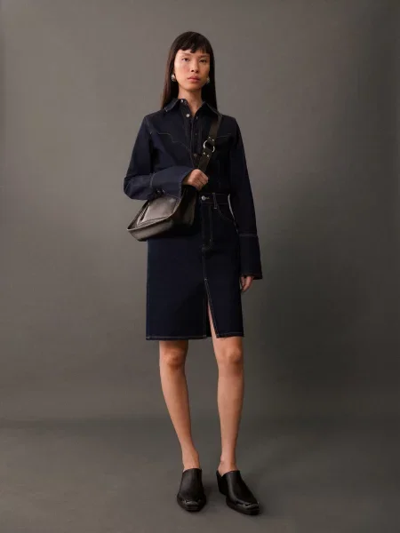 Спідниця міді MANGO темно-синій синя