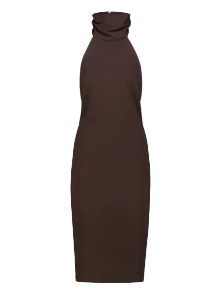 Sukienka Drhope z dekoltem halter z odkrytymi plecami garniturowa brązowa