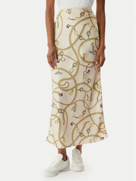 Tommy Jeans Φούστα maxi Chain Print Ανοιχτό μπεζ