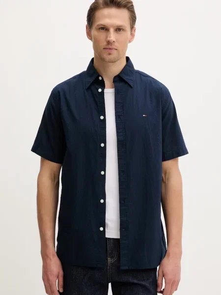 Tommy Jeans srajca z bombažem in elastanom modra
