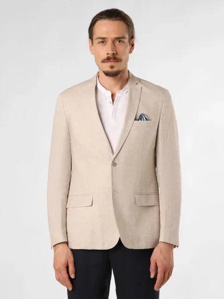 Nils Sundström Lniana marynarka Marcello Mężczyźni Modern Fit len marmurkowy 24 beżowy