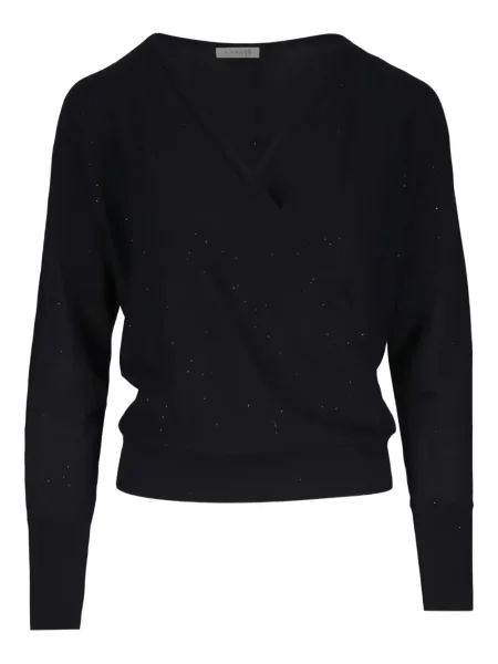 Top Kinross Cashmere din cașmir cu decolteu în V lung negru