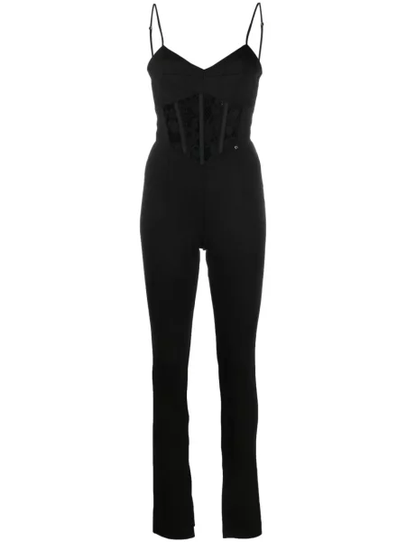 Kombinezon Nissa w kwiatki koronkowy z gorsetem czarny