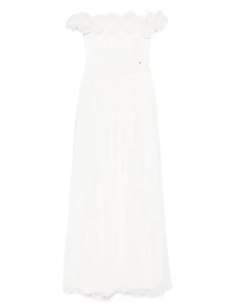 Rochie maxi Nissa cu model floral de costum alb