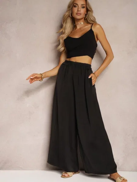 Spodnie Szerokie High Waist Rissalene czarne