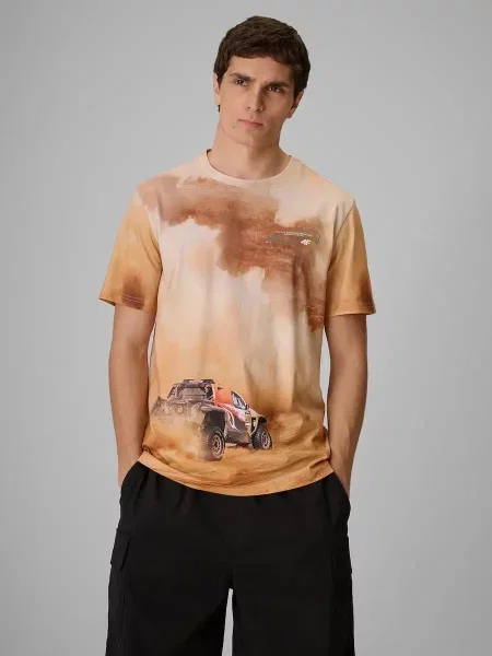 T-shirt regular z nadrukiem 4F brązowa