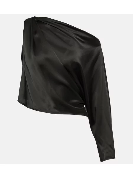 Satynowy top The Sei drapowany na jednym ramieniu czarny