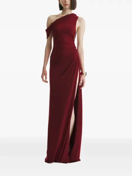 Rochie maxi 2310 Studio drapată cu un umăr gol roșu