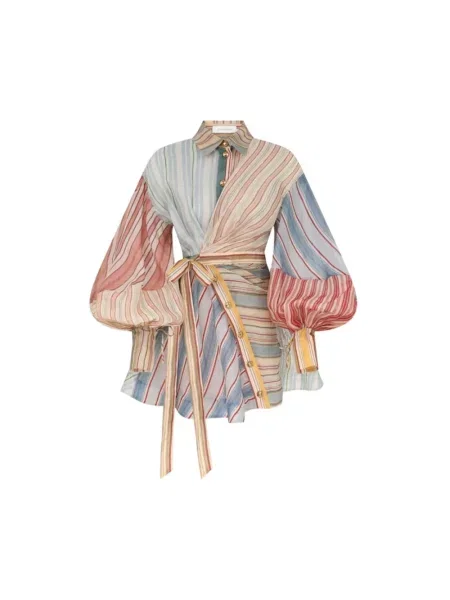 Lniana sukienka mini Zimmermann w paski garniturowa