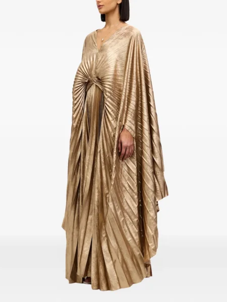 Rochie maxi Acler cu decolteu în V plisată de costum auriu