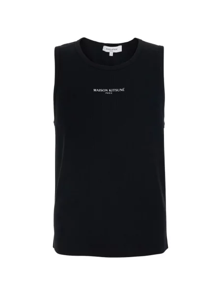 Košile Maison Kitsuné bez rukávů s autogramem černá