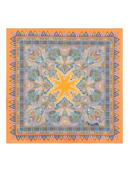 Fular Etro de mătase cu model floral portocaliu