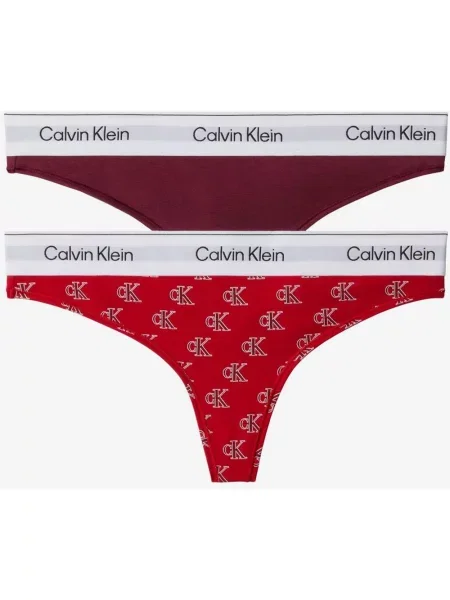 Stringi Calvin Klein Icon Cotton Modal czerwony bordowy 2 sztuki XS biały