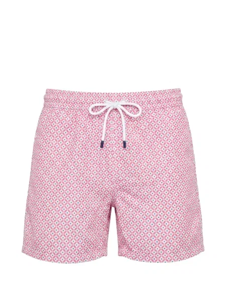 Slip de baie Fedeli cu imagine cu imprimeu geometric cu cordon roz