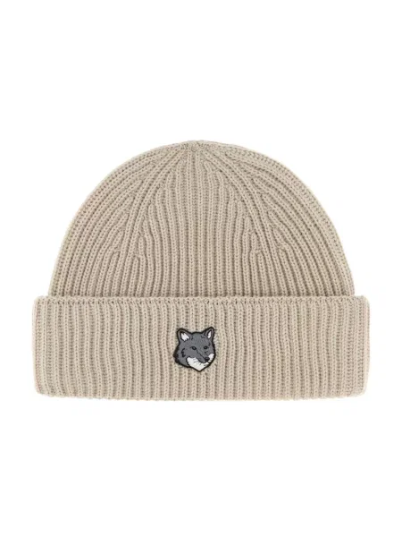 Czapka Maison Kitsune wełniana beżowa
