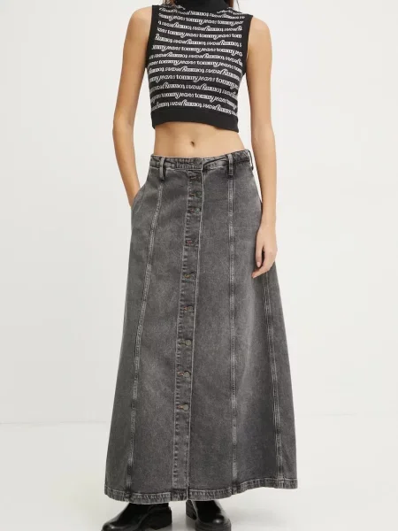 Tommy Jeans spódnica jeansowa maxi rozkloszowana szary