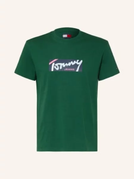 Tommy Jeans Tričko tmavě zelená / růžová / tmavě modrá