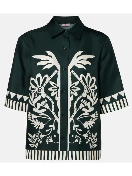 Jedwabna koszula Eres z nadrukiem zielona