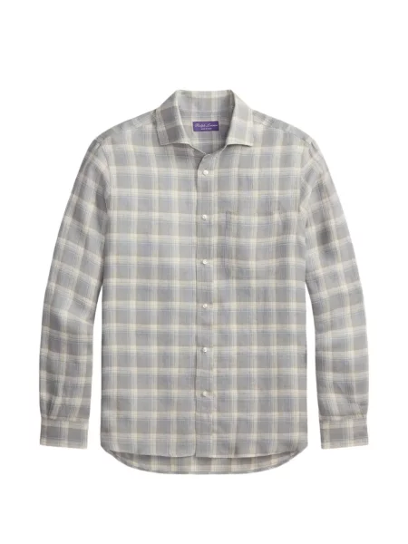 Cămașă Ralph Lauren Purple Label în carouri din țesătură twill gri