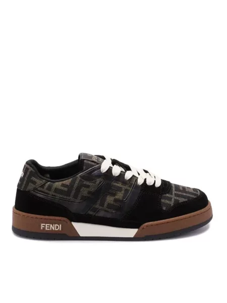 Sneakersy Fendi skórzane z okrągłym noskiem brązowe