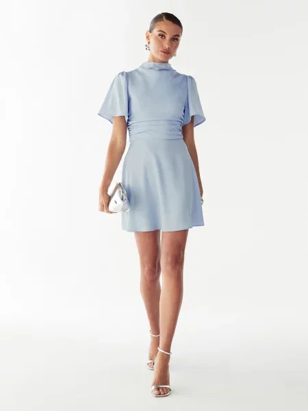 Willa Rochie de cocktail Saray pastel albastru