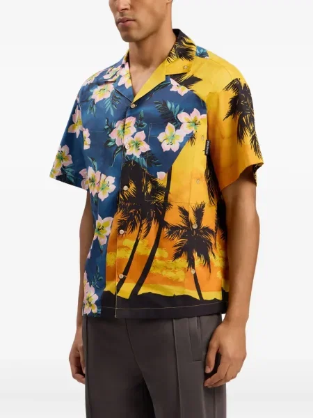 Cămașă Palm Angels cu model floral scurtă albastru